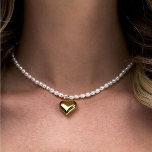 Oshena Designer Beachwear Amara gold heart pearl necklace